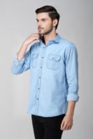 Silky Denim Ice Blue Multi-Pocket Full Sleeve Shirt