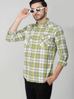 Furgo Mint Green Multi-Pocket Full Sleeve Check Shirt