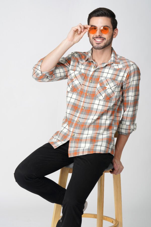 Furgo Orange Full Sleeve Casual Check Shirt