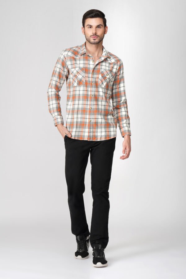 Furgo Orange Full Sleeve Casual Check Shirt