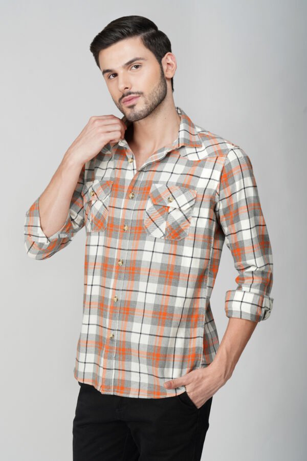 Furgo Orange Full Sleeve Casual Check Shirt