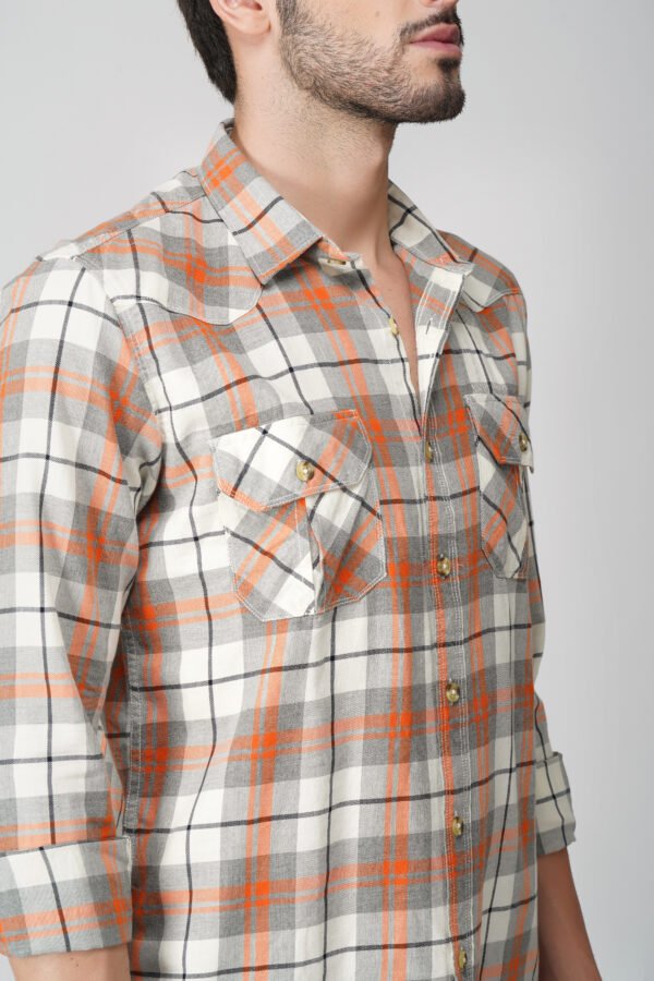 Furgo Orange Full Sleeve Casual Check Shirt