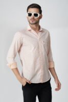 Gingham Sky Orange Multi-Pocket Full Sleeve Check Shirt