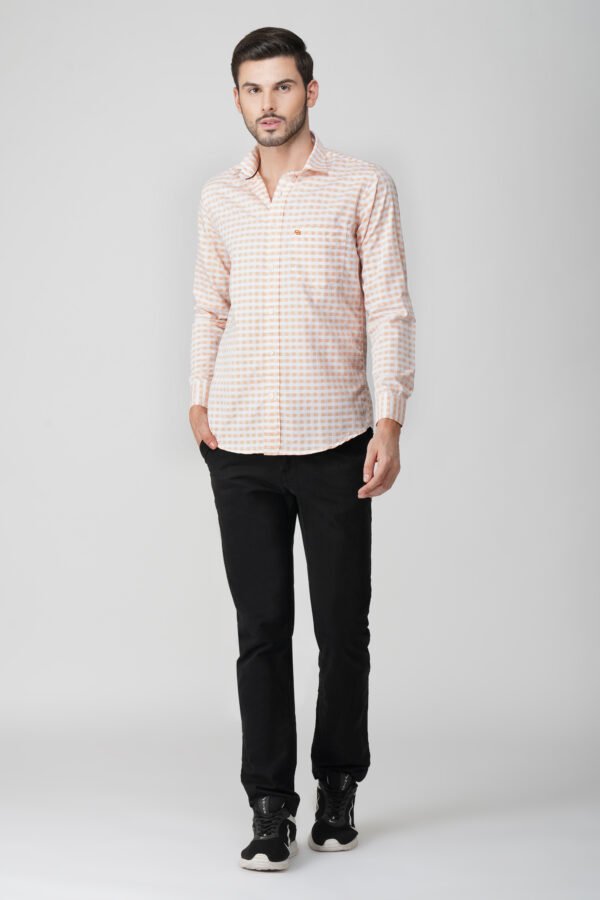 Gingham Sky Orange Multi-Pocket Full Sleeve Check Shirt