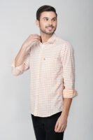 Gingham Sky Orange Multi-Pocket Full Sleeve Check Shirt