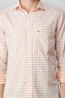 Gingham Sky Orange Multi-Pocket Full Sleeve Check Shirt