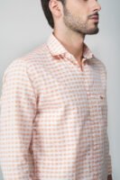 Gingham Sky Orange Multi-Pocket Full Sleeve Check Shirt