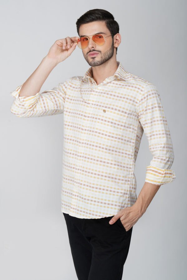 Gingham Sky Yellow Multi-Pocket Full Sleeve Check Shirt