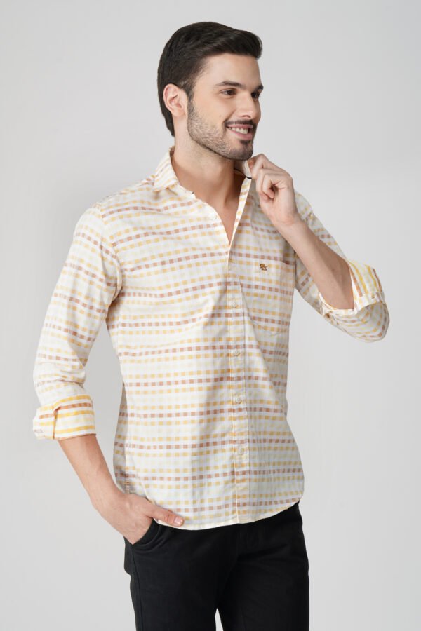 Gingham Sky Yellow Multi-Pocket Full Sleeve Check Shirt