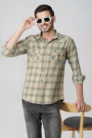 Craf Green Multi-Pocket Full Sleeve Casual Check Shirt