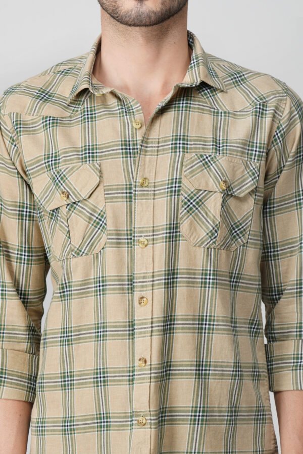 Craf Green Multi-Pocket Full Sleeve Casual Check Shirt