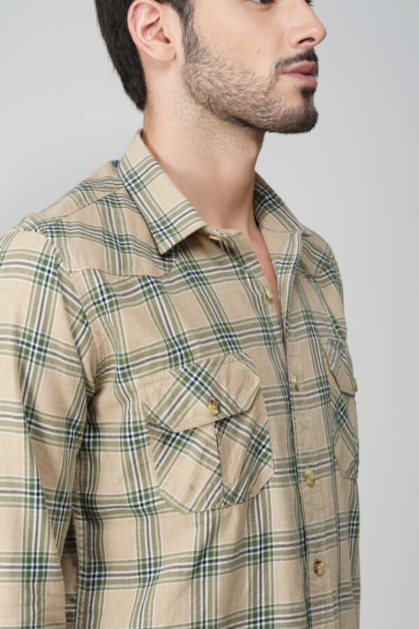 Craf Green Multi-Pocket Full Sleeve Casual Check Shirt