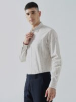 Lenin Loks Beige Stripe Semi-Formal Men's Shirt