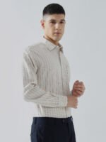 Lenin Loks Beige Stripe Semi-Formal Men's Shirt