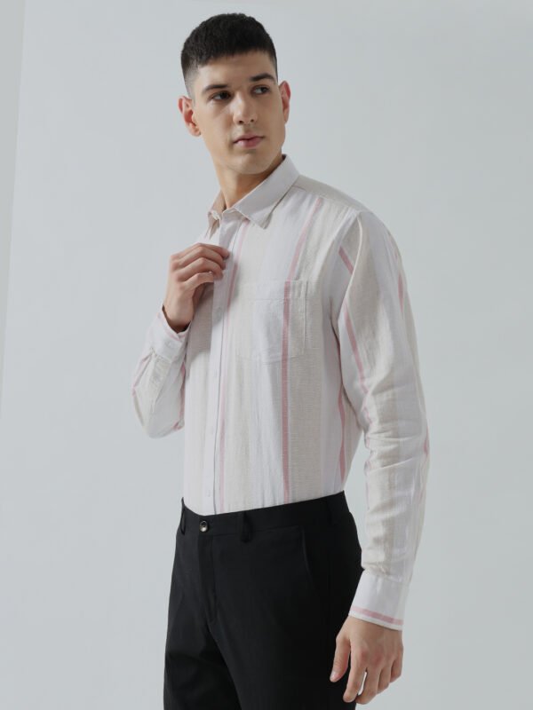 Lenin Hills Peach Striped Semi-Formal Men's Shirt