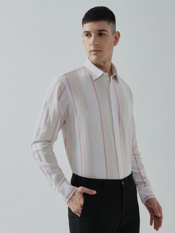 Lenin Hills Peach Striped Semi-Formal Men's Shirt