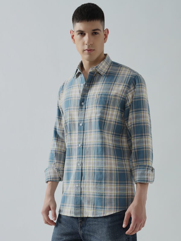 Rocky Casual Blue yellow Checked Men’s Shirt