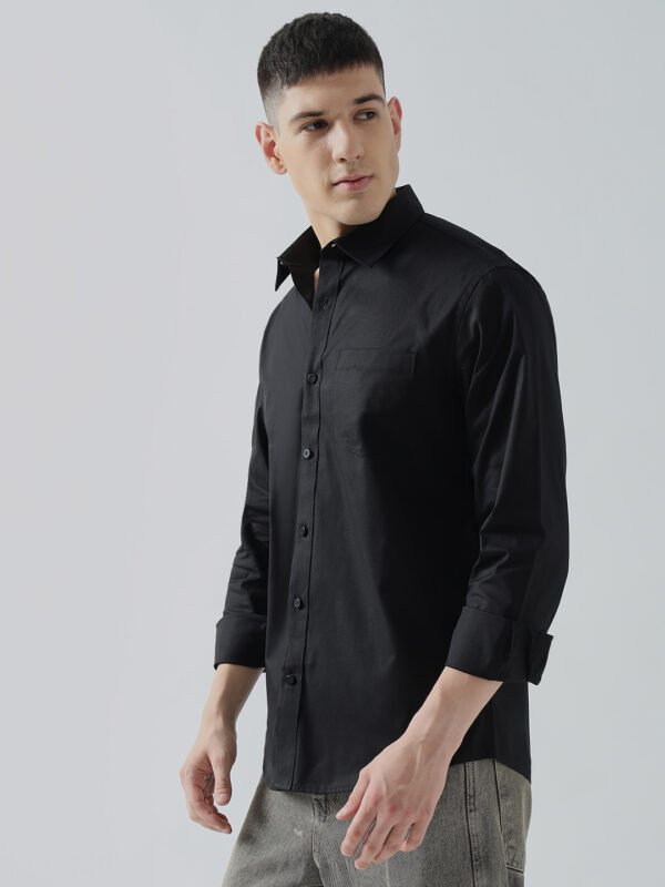 Dobby Plain Black Semi-Casual Men's Shirt