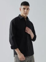 Dobby Plain Black Semi-Casual Men's Shirt