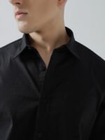 Dobby Plain Black Semi-Casual Men's Shirt