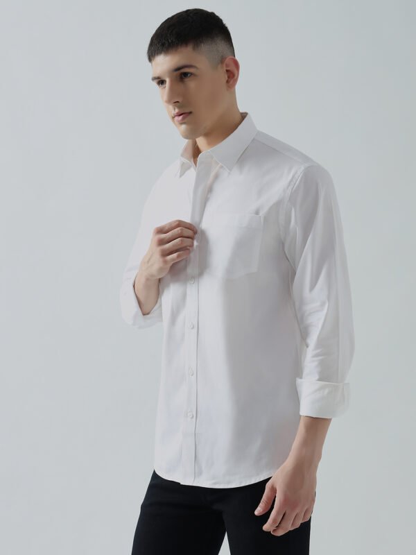 Dobby Plain White Semi-Casual Men’s Shirt