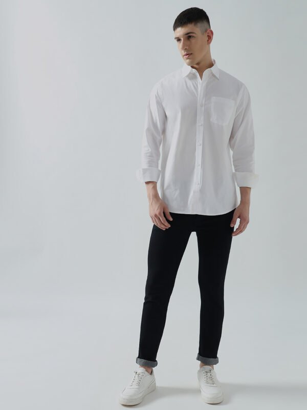 Dobby Plain White Semi-Casual Men’s Shirt