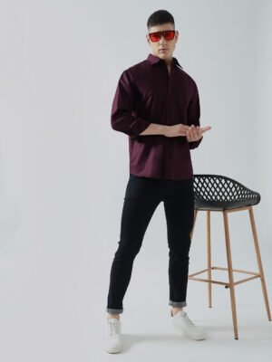 Dobby Plain Wine Semi-Casual Men’s Shirt