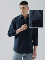 Dobby Plain Navy Blue Semi-Casual Men’s Shirt