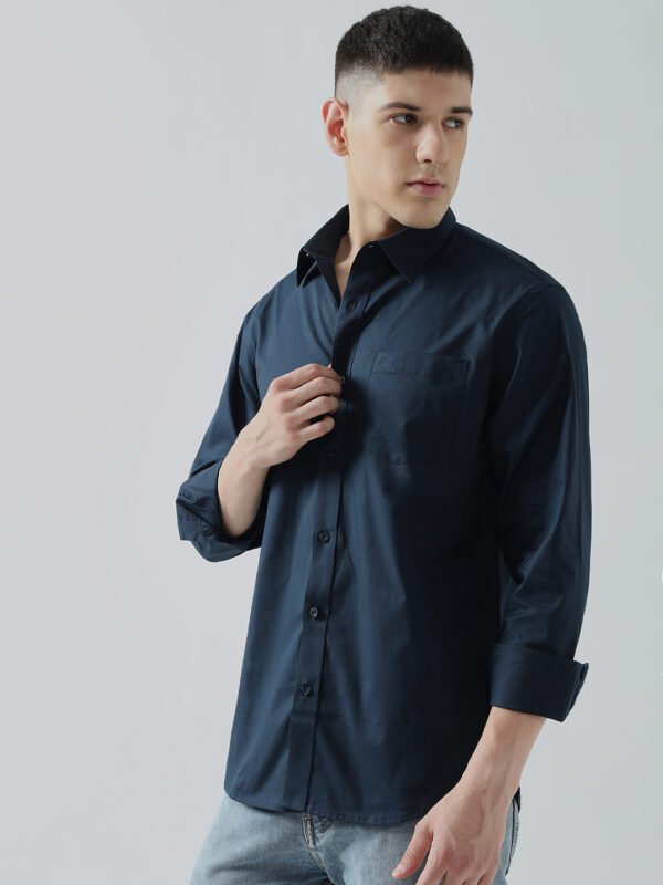 Dobby Plain Navy Blue Semi-Casual Men’s Shirt