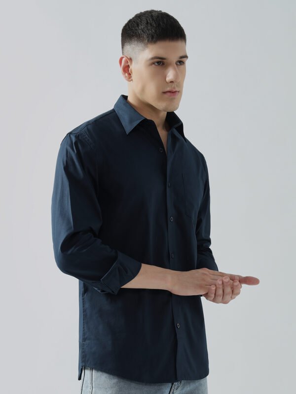 Dobby Plain Navy Blue Semi-Casual Men’s Shirt