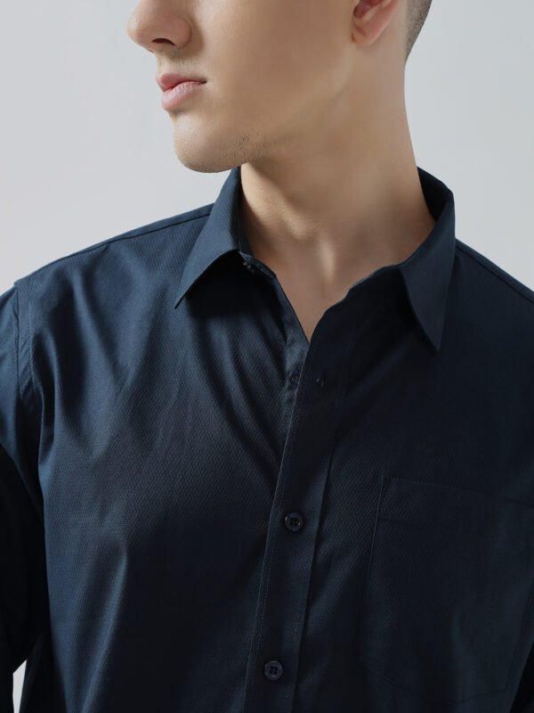 Dobby Plain Navy Blue Semi-Casual Men’s Shirt