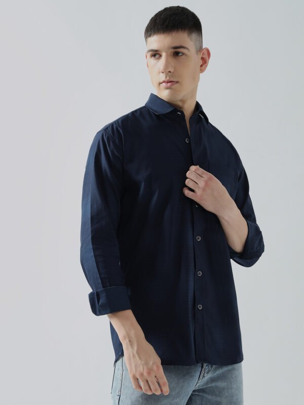 Xclusive Dobby Navy Blue Club Wear Men's Shirt