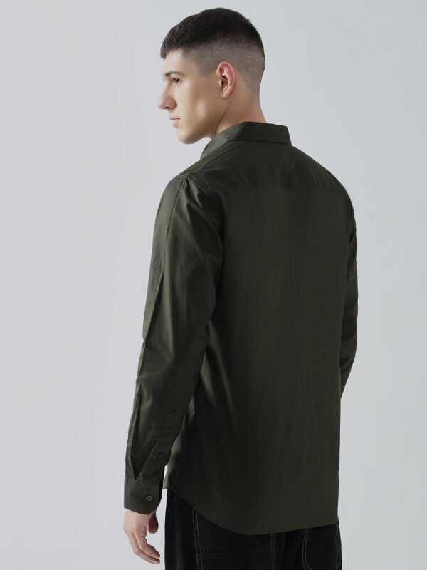 Dobby Plain Olive Green Semi-Casual Men’s Shirt