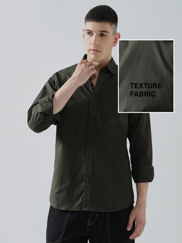 Dobby Plain Olive Green Semi-Casual Men’s Shirt