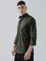 Dobby Plain Olive Green Semi-Casual Men’s Shirt