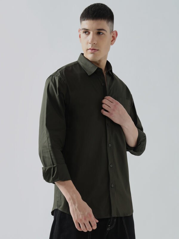 Dobby Plain Olive Green Semi-Casual Men’s Shirt