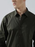 Dobby Plain Olive Green Semi-Casual Men’s Shirt