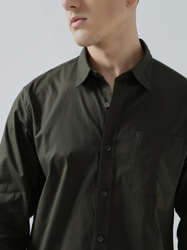 Dobby Plain Olive Green Semi-Casual Men’s Shirt