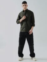 Dobby Plain Olive Green Semi-Casual Men’s Shirt