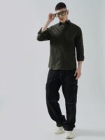 Dobby Plain Olive Green Semi-Casual Men’s Shirt