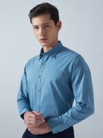 Xotic Plain Blue Lycra Men’s Formal Shirt