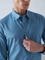 Xotic Plain Blue Lycra Men’s Formal Shirt