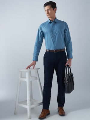 Xotic Plain Blue Lycra Men’s Formal Shirt