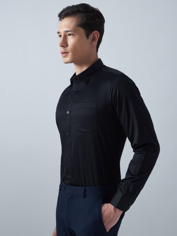 Satin Lycra Black Formal Men's Shirt