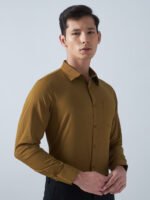 Xotic Plain Gotham Khaki Lycra Men’s Formal Shirt