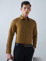 Xotic Plain Gotham Khaki Lycra Men’s Formal Shirt