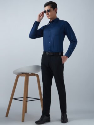 Satin Lycra Navy Blue Formal Men’s Shirt