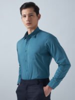 Xotic Plain Teal Blue Lycra Men’s Formal Shirt