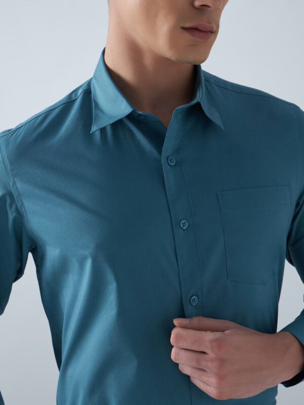 Xotic Plain Teal Blue Lycra Men’s Formal Shirt