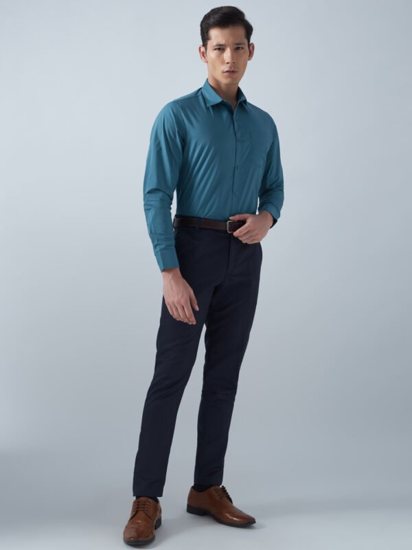 Xotic Plain Teal Blue Lycra Men’s Formal Shirt